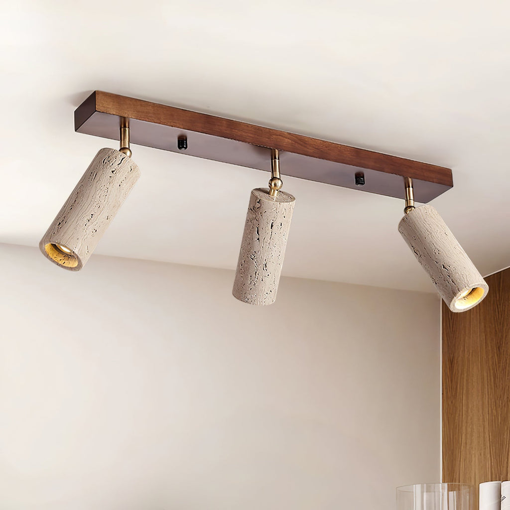 Plafonnier moderne Fjalar en Bois et travertin jaune