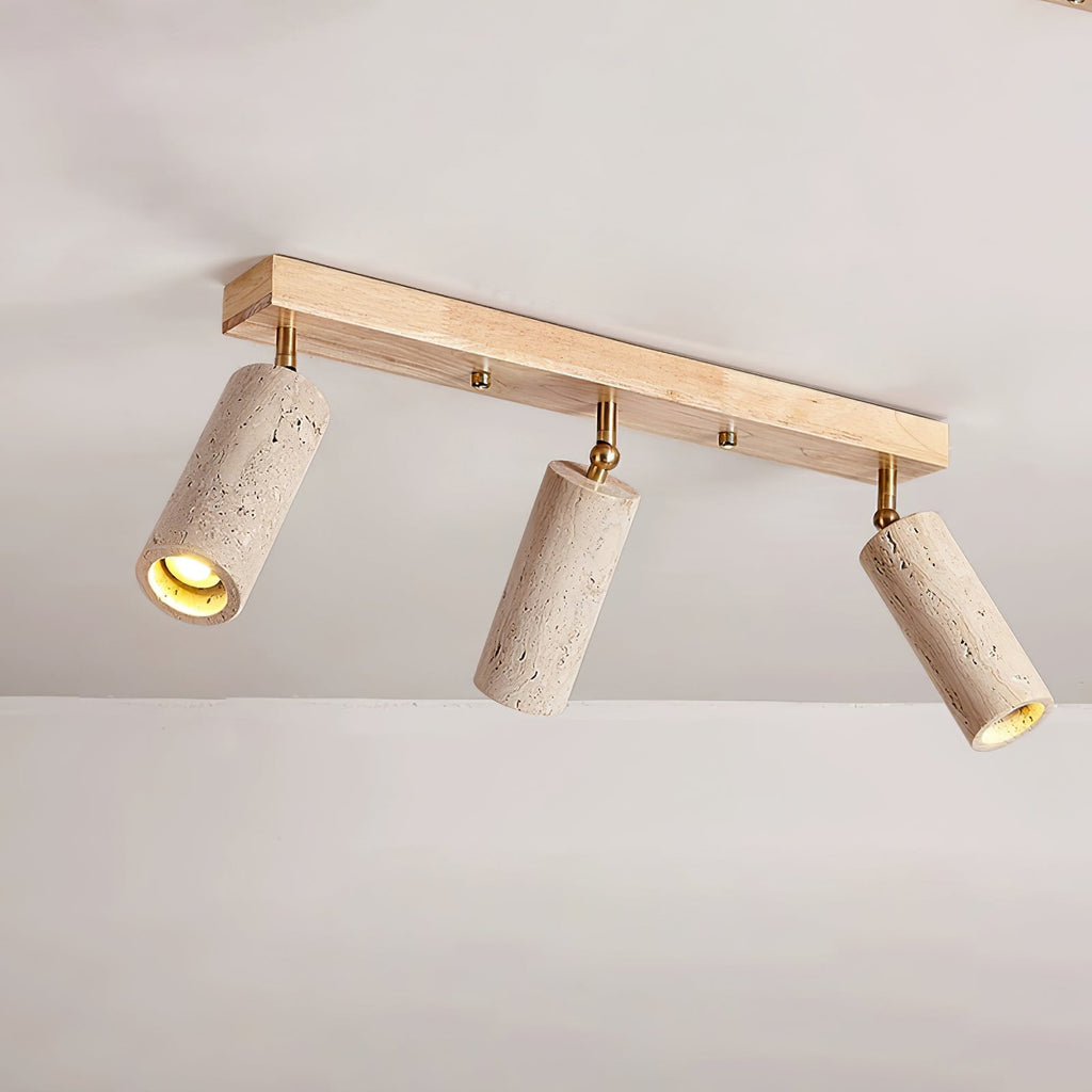 Plafonnier moderne Fjalar en Noyer bois et travertin jaune