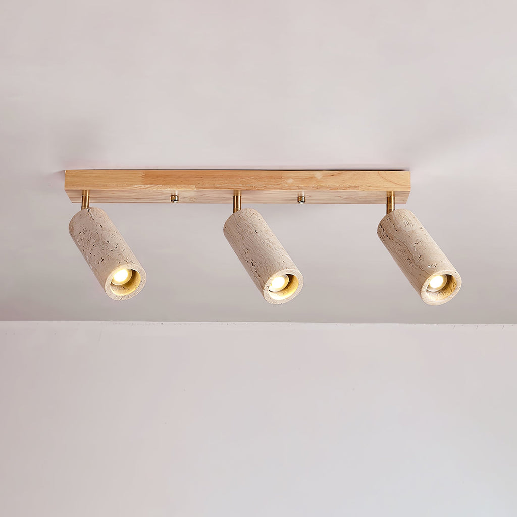 Plafonnier moderne Fjalar en Noyer bois et travertin jaune