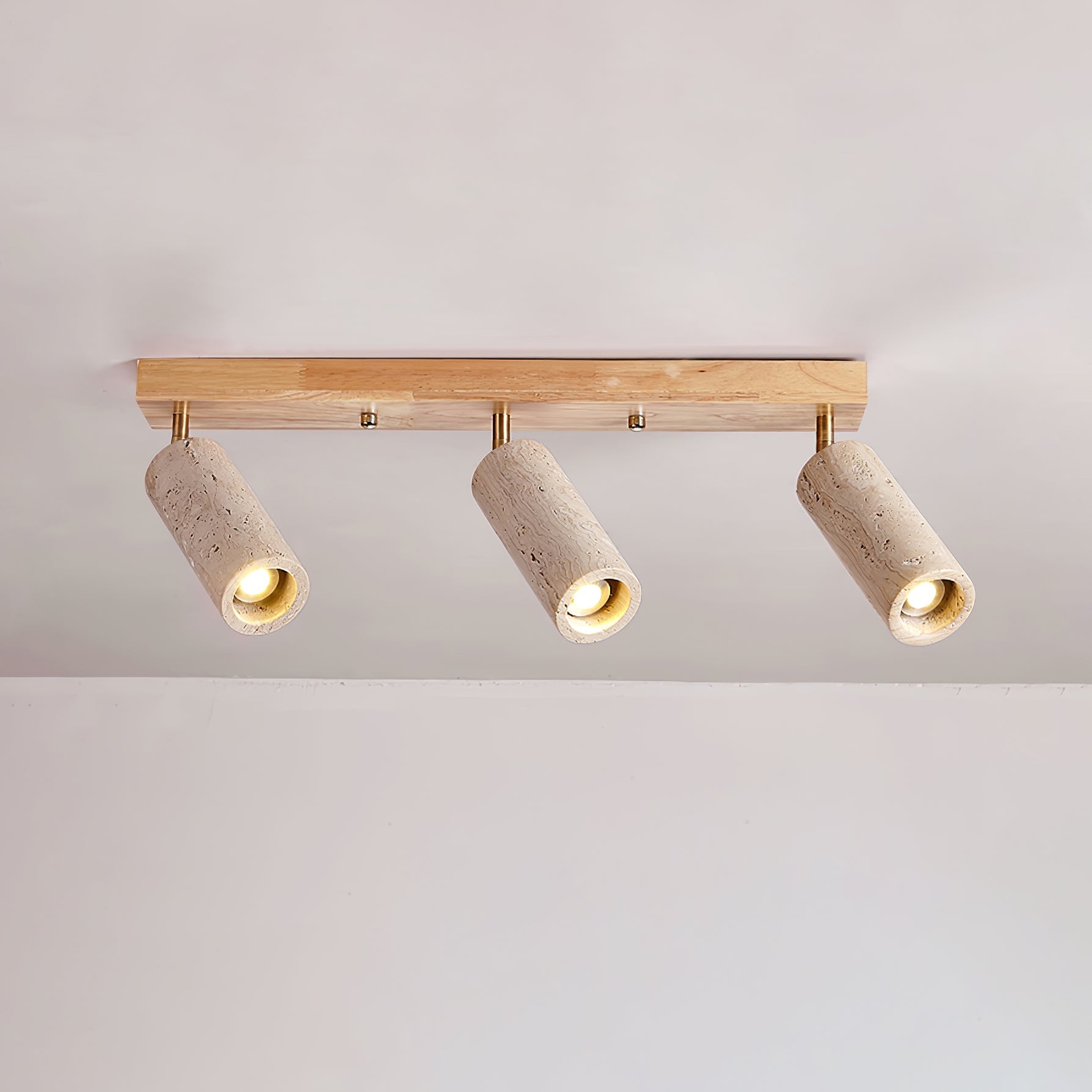 Plafonnier moderne Fjalar en Bois et travertin jaune