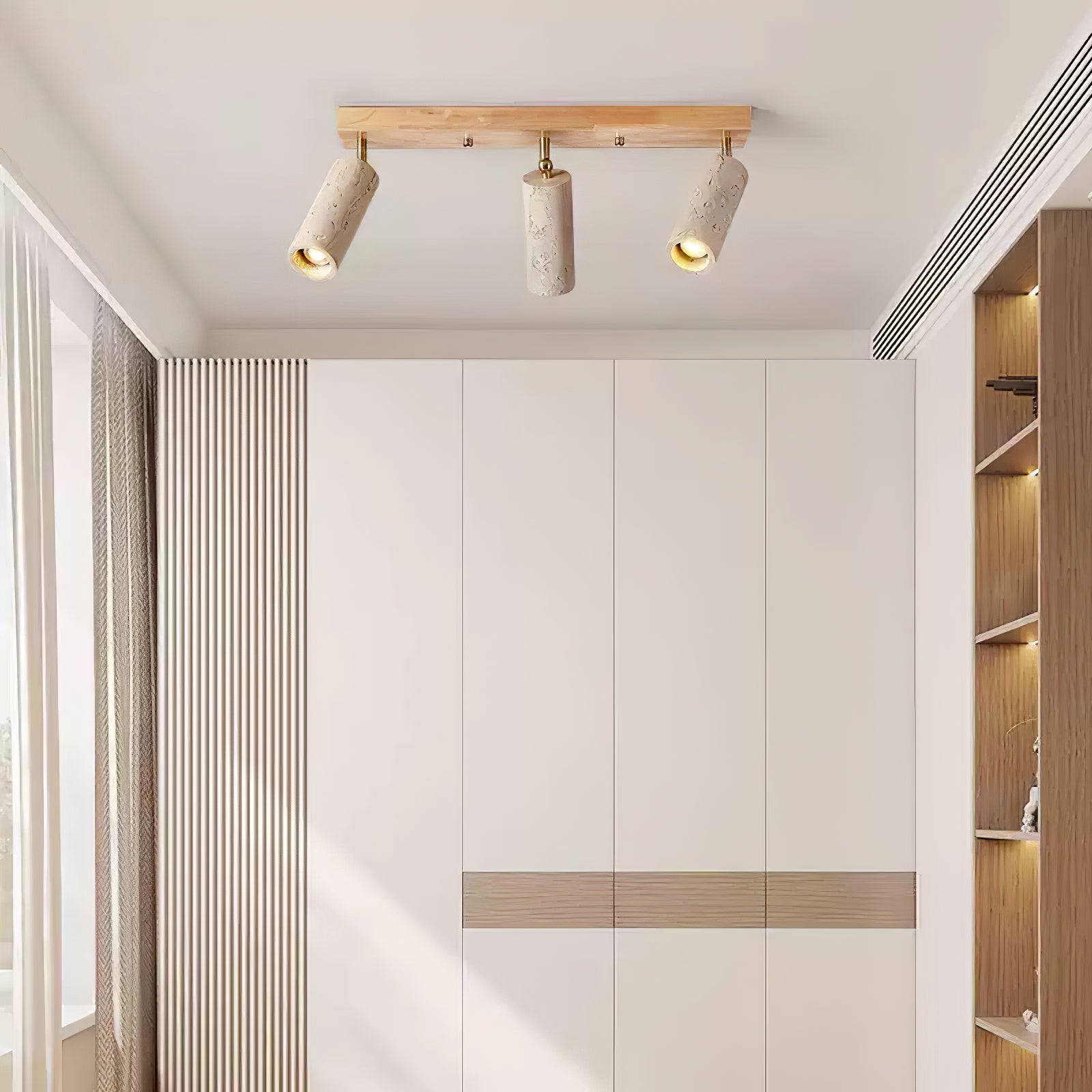 Plafonnier moderne Fjalar en Bois et travertin jaune