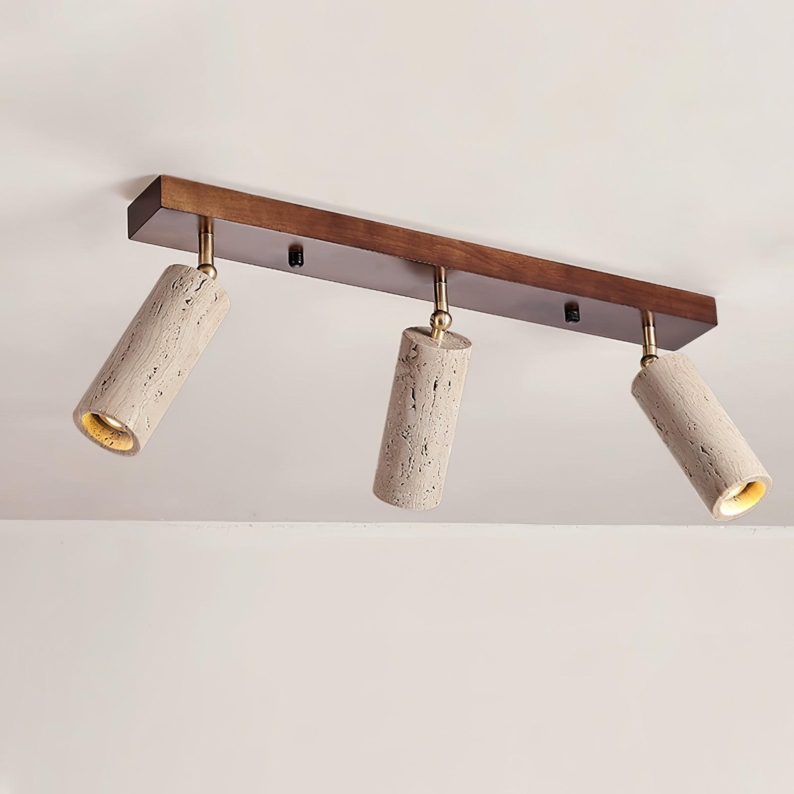 Plafonnier moderne Fjalar en Noyer bois et travertin jaune