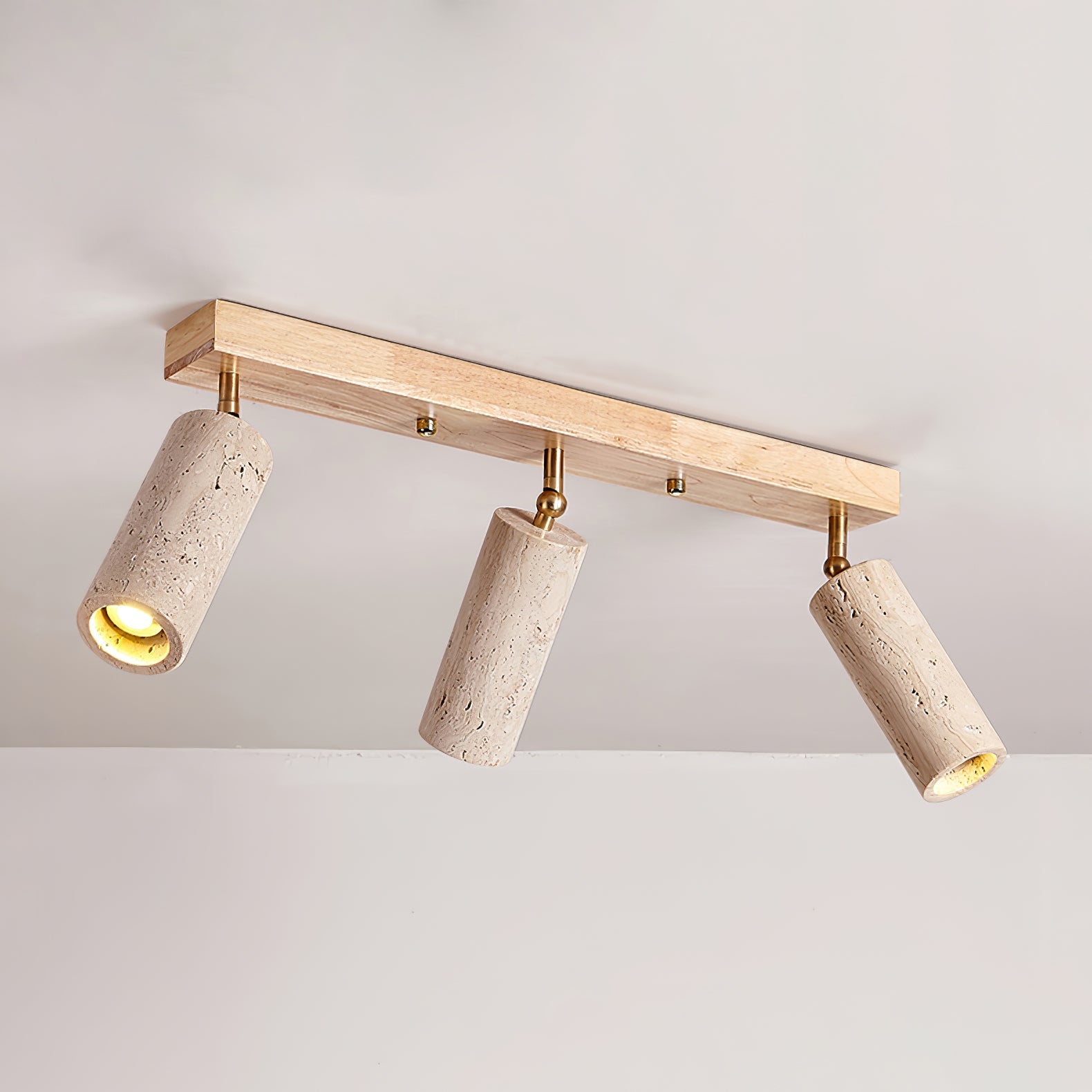 Plafonnier moderne Fjalar en Bois et travertin jaune