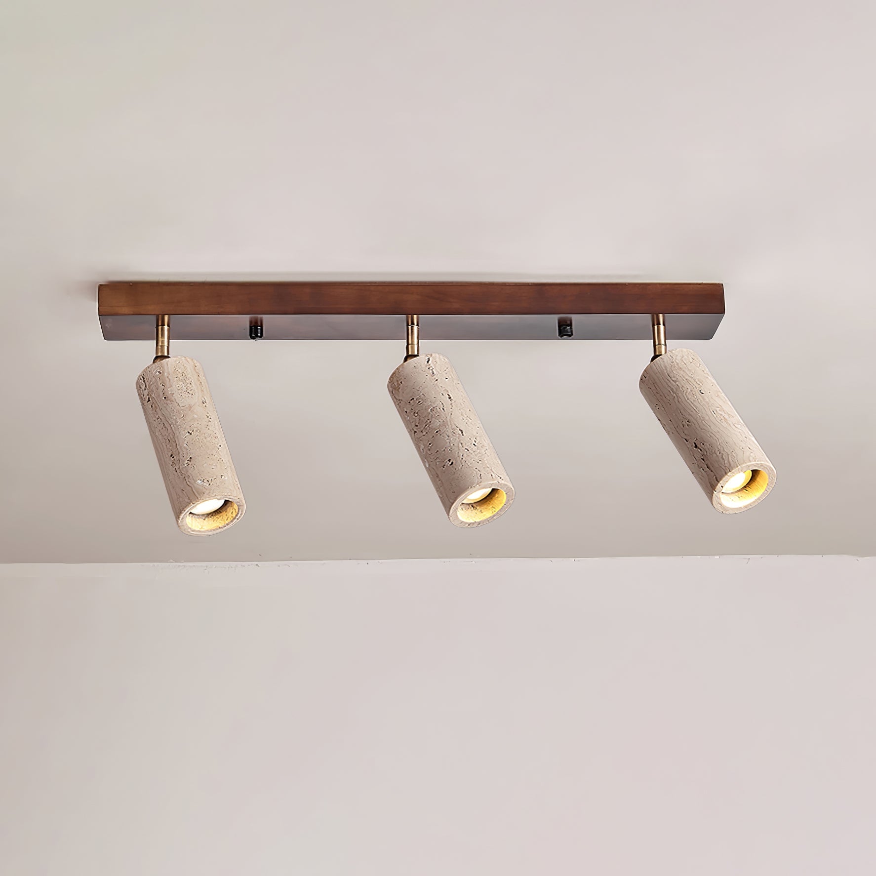 Plafonnier moderne Fjalar en Bois et travertin jaune