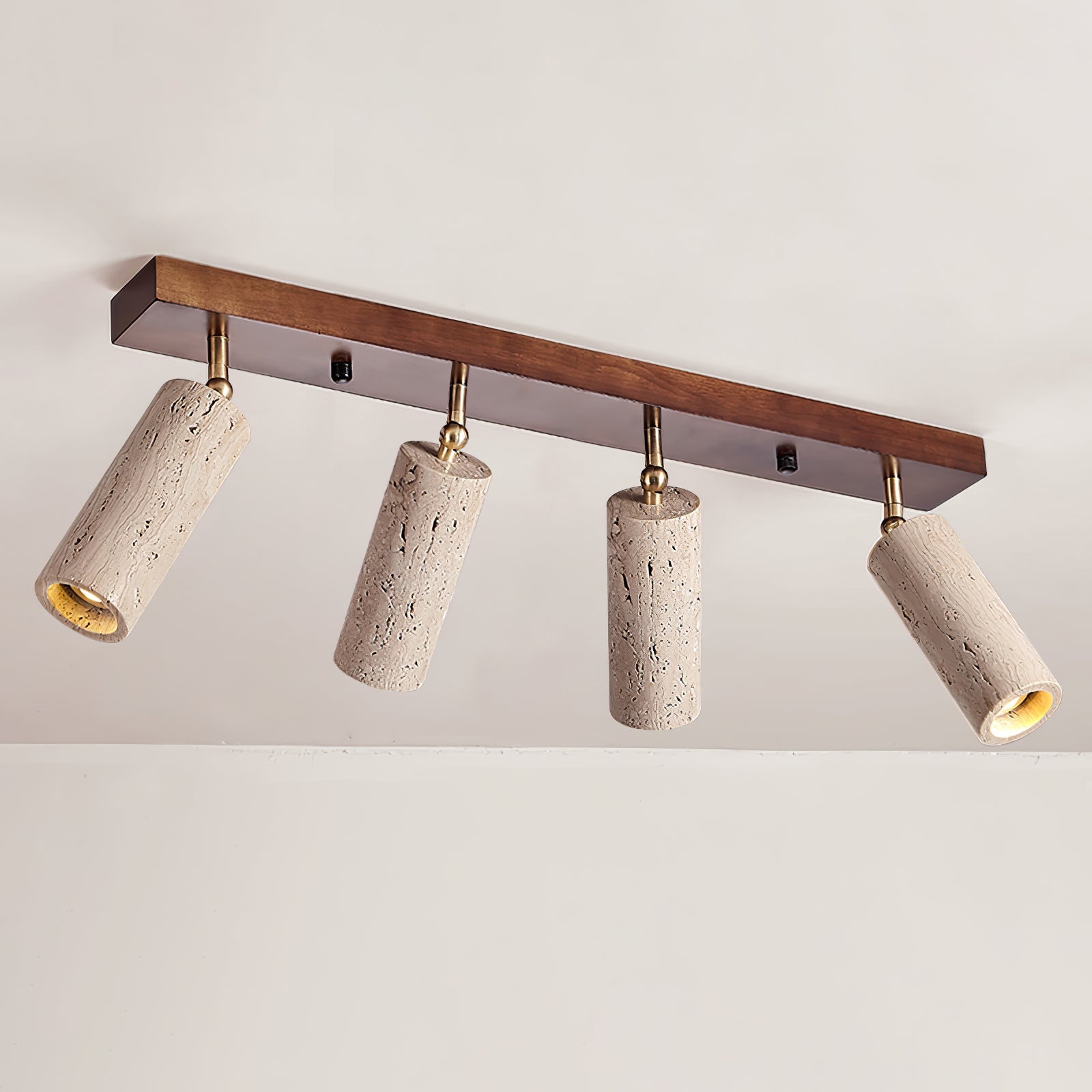 Plafonnier moderne Fjalar en Noyer bois et travertin jaune