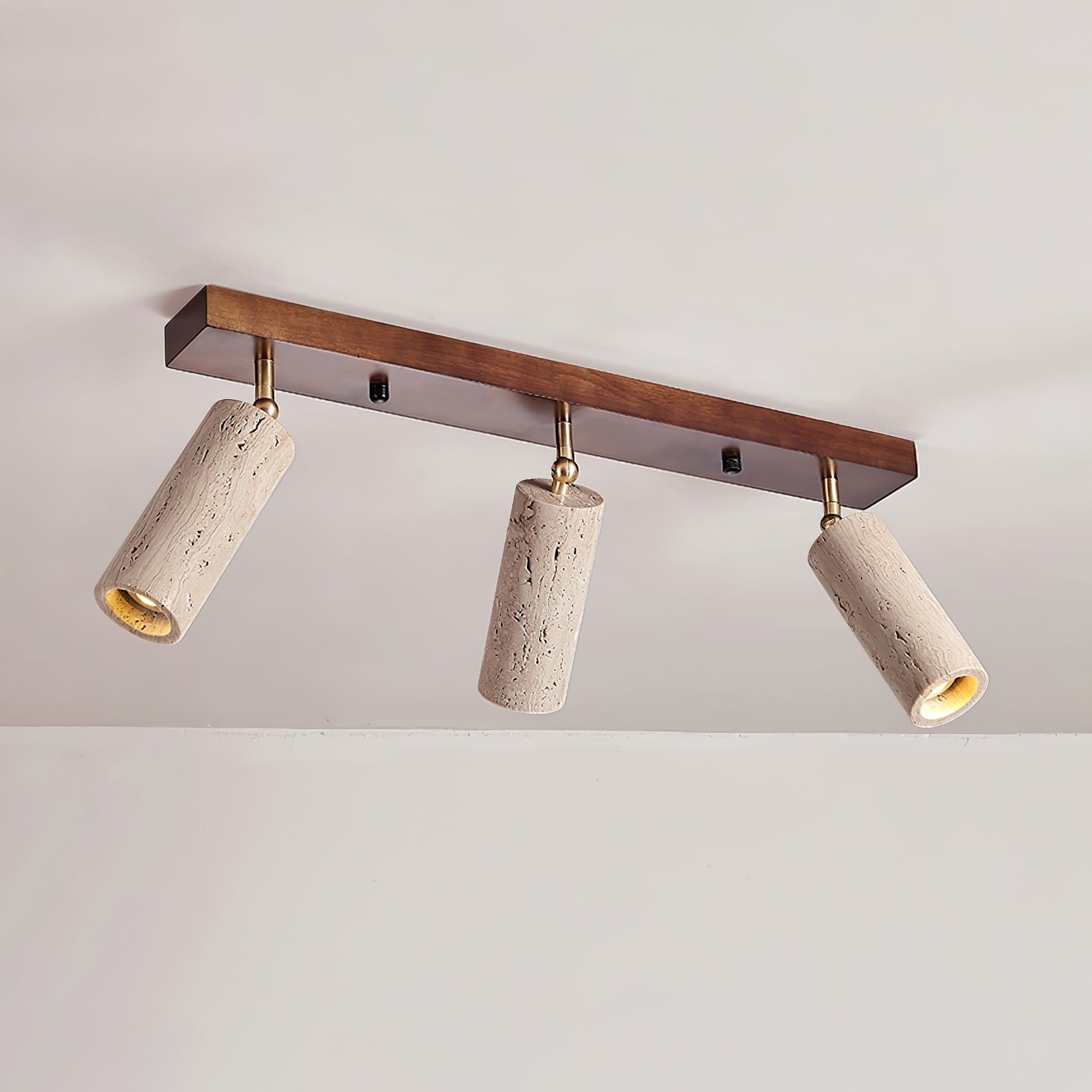 Plafonnier moderne Fjalar en Noyer bois et travertin jaune