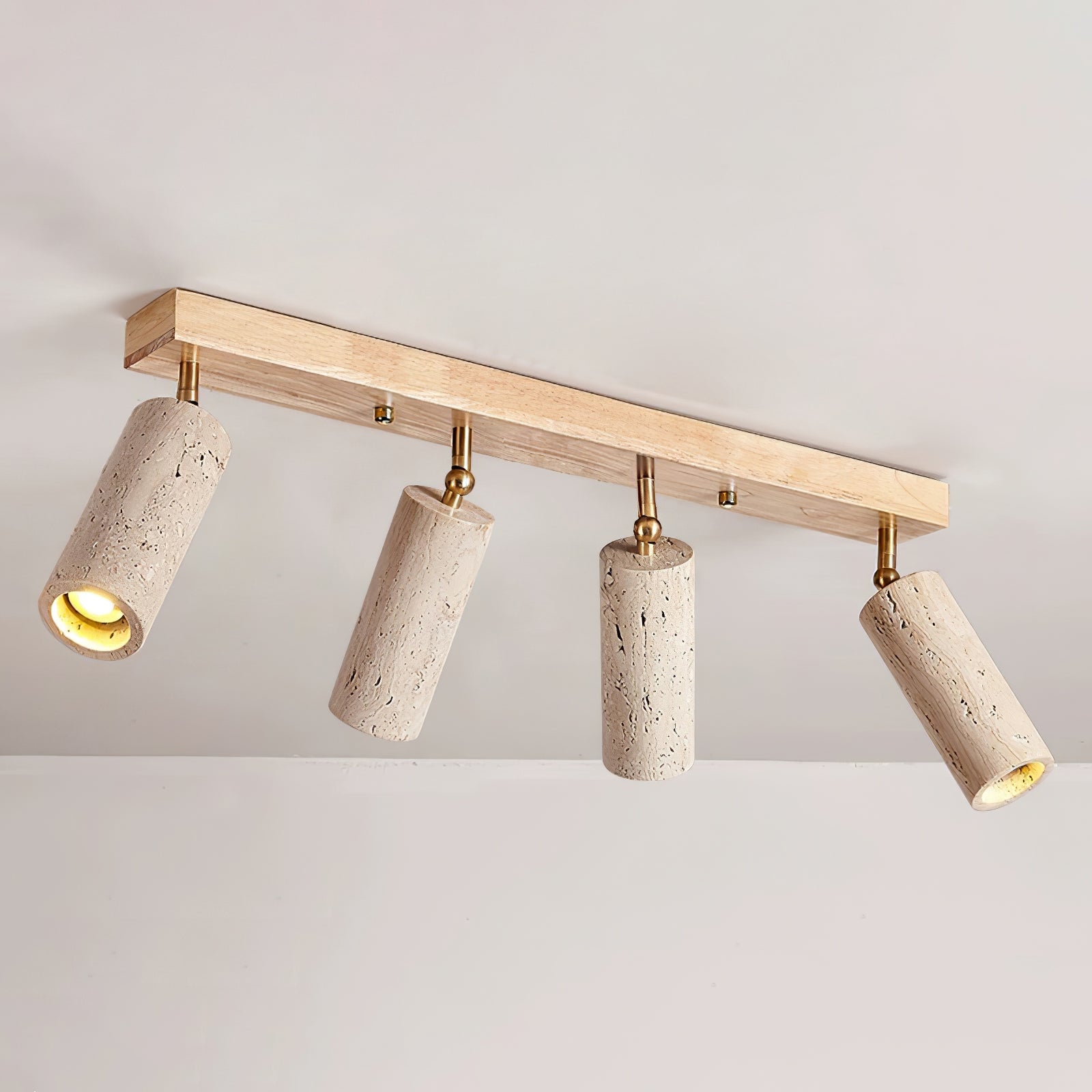 Plafonnier moderne Fjalar en Bois et travertin jaune