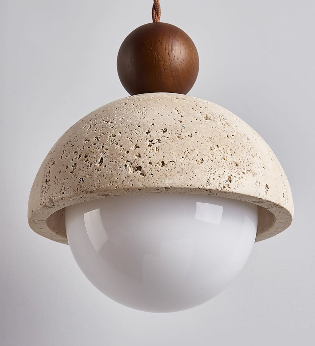 Suspension moderne Bjarni en Bois et travertin jaune