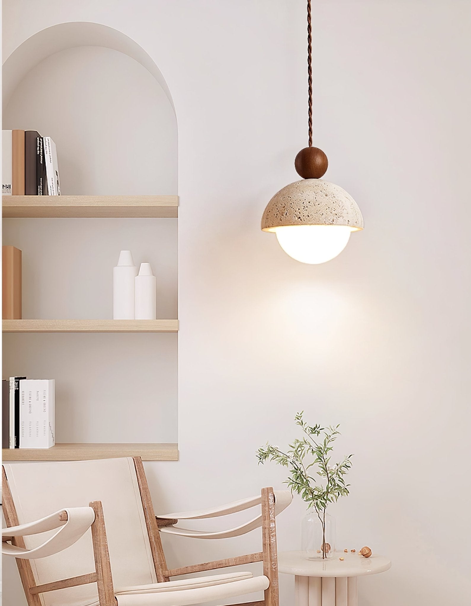 Suspension moderne Bjarni en Bois et travertin jaune