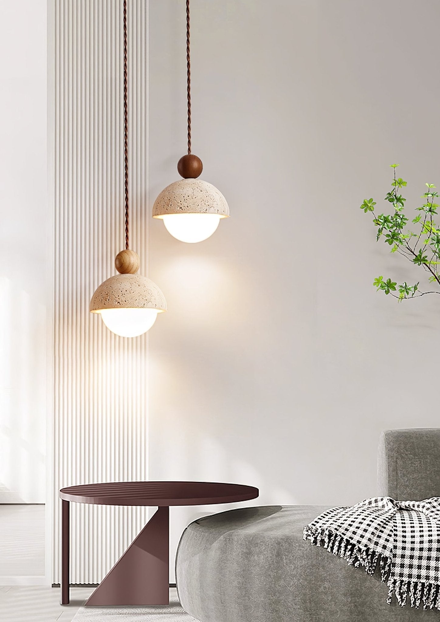 Suspension moderne Bjarni en Bois et travertin jaune