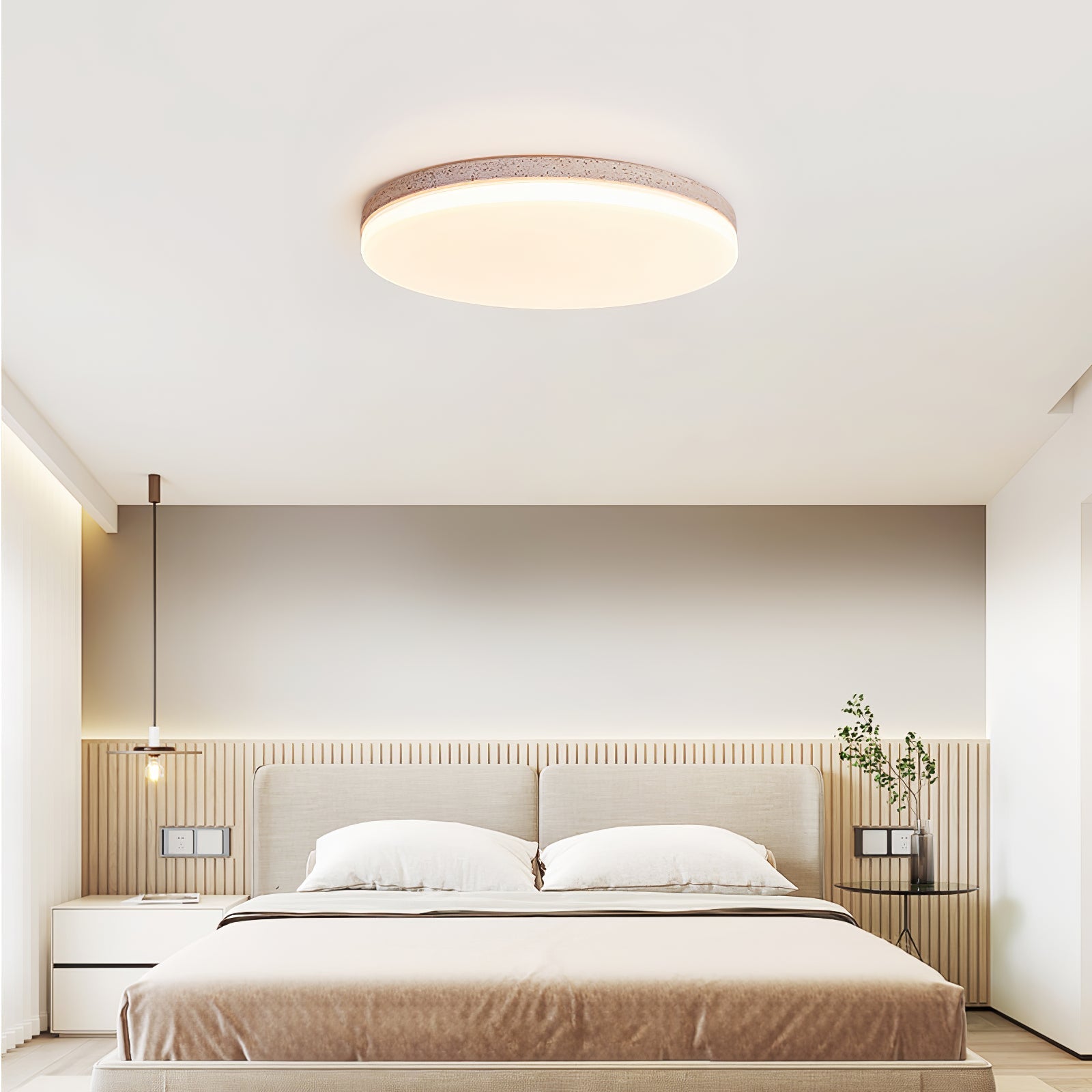 Plafonnier moderne Stroud en Travertin jaune et blanc