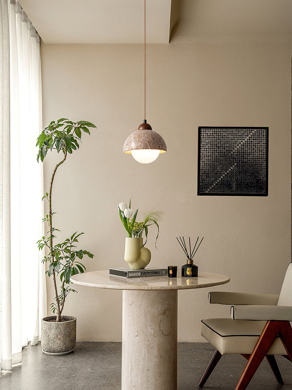 Suspension moderne Delroy en Travertin jaune