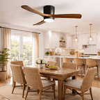Ventilateur de plafond moderne Tarben en Noir et noyer bois