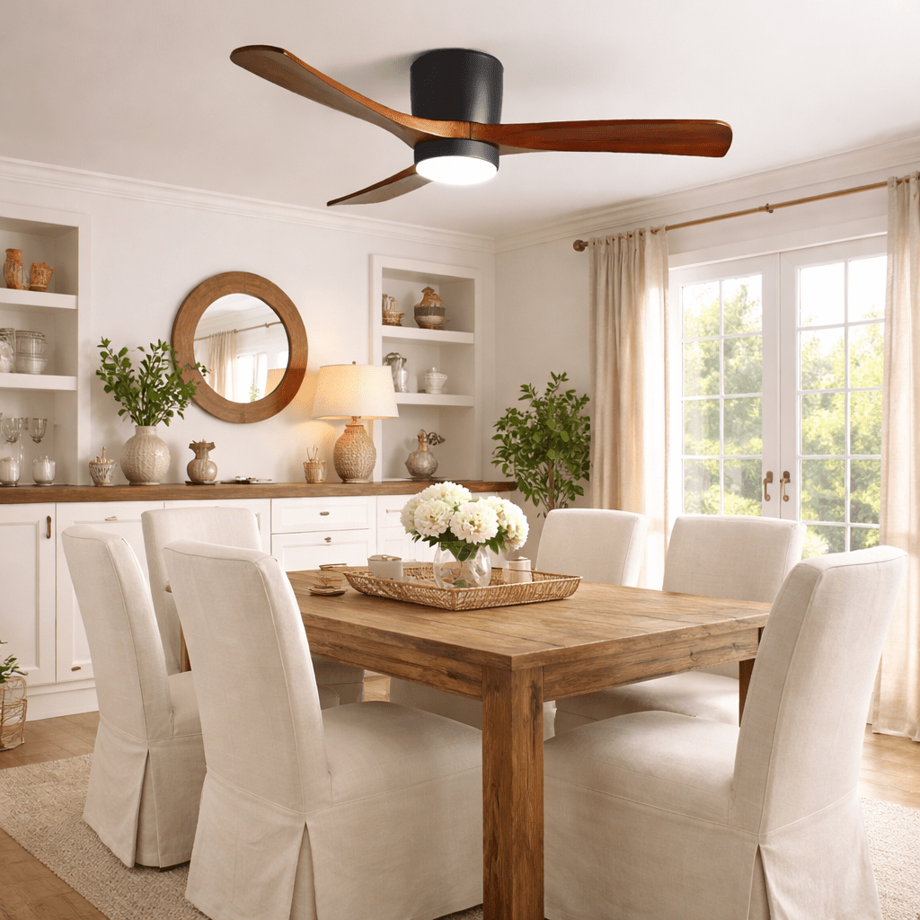 Ventilateur de plafond moderne Tarben en Noir et noyer bois
