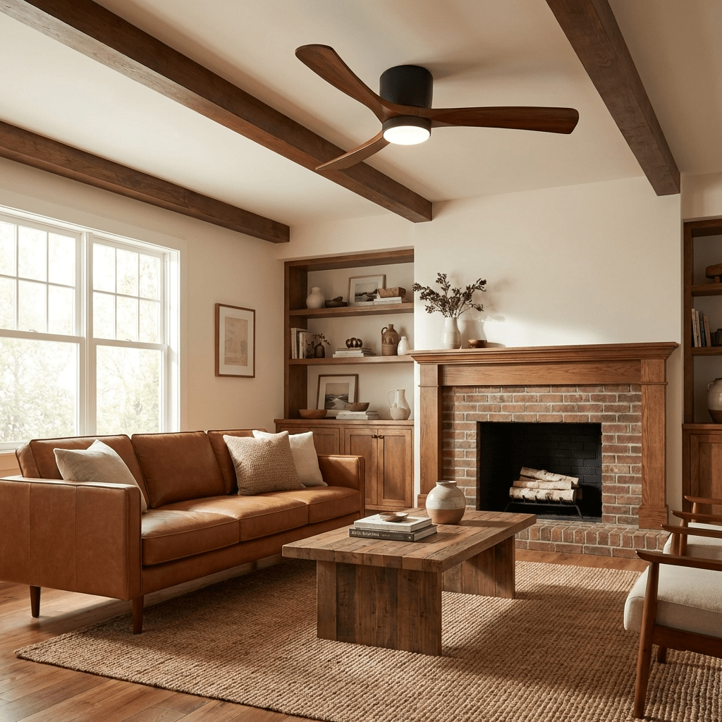 Ventilateur de plafond moderne Tarben en Blanc et noyer bois