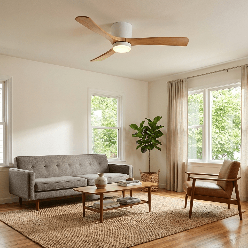 Ventilateur de plafond moderne Tarben en Gris et bois naturel