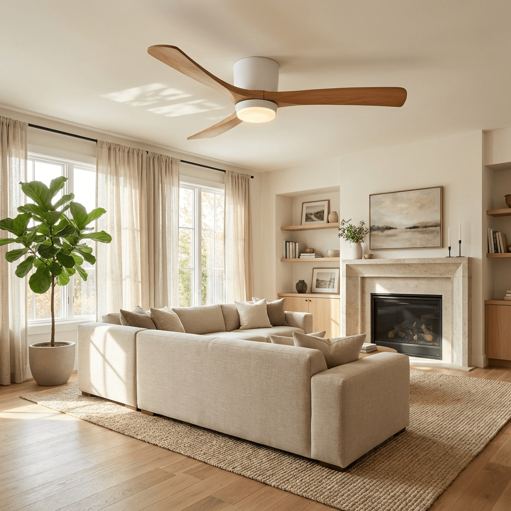 Ventilateur de plafond moderne Tarben en Noir et noyer bois