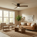 Ventilateur de plafond moderne Tarben en Noir et noyer bois