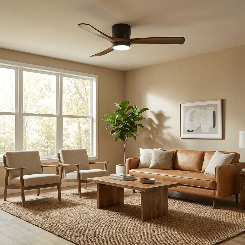 Ventilateur de plafond moderne Tarben en Gris et bois naturel