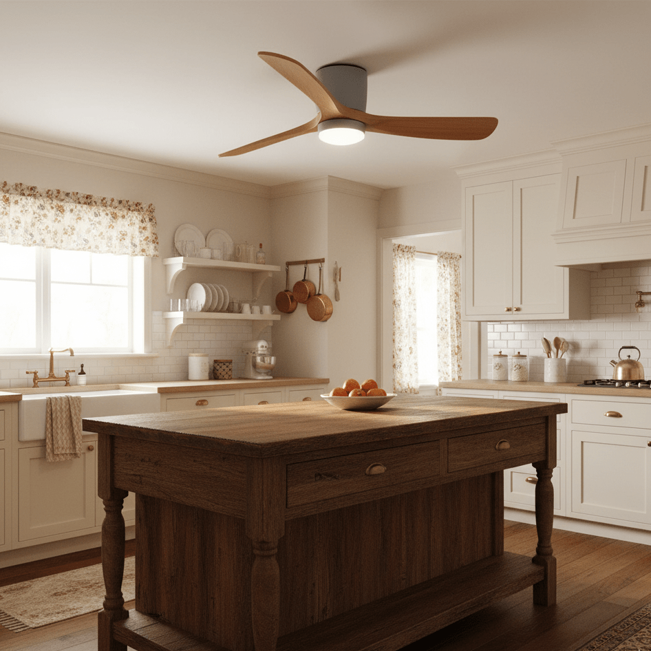 Ventilateur de plafond moderne Tarben en Gris et bois naturel