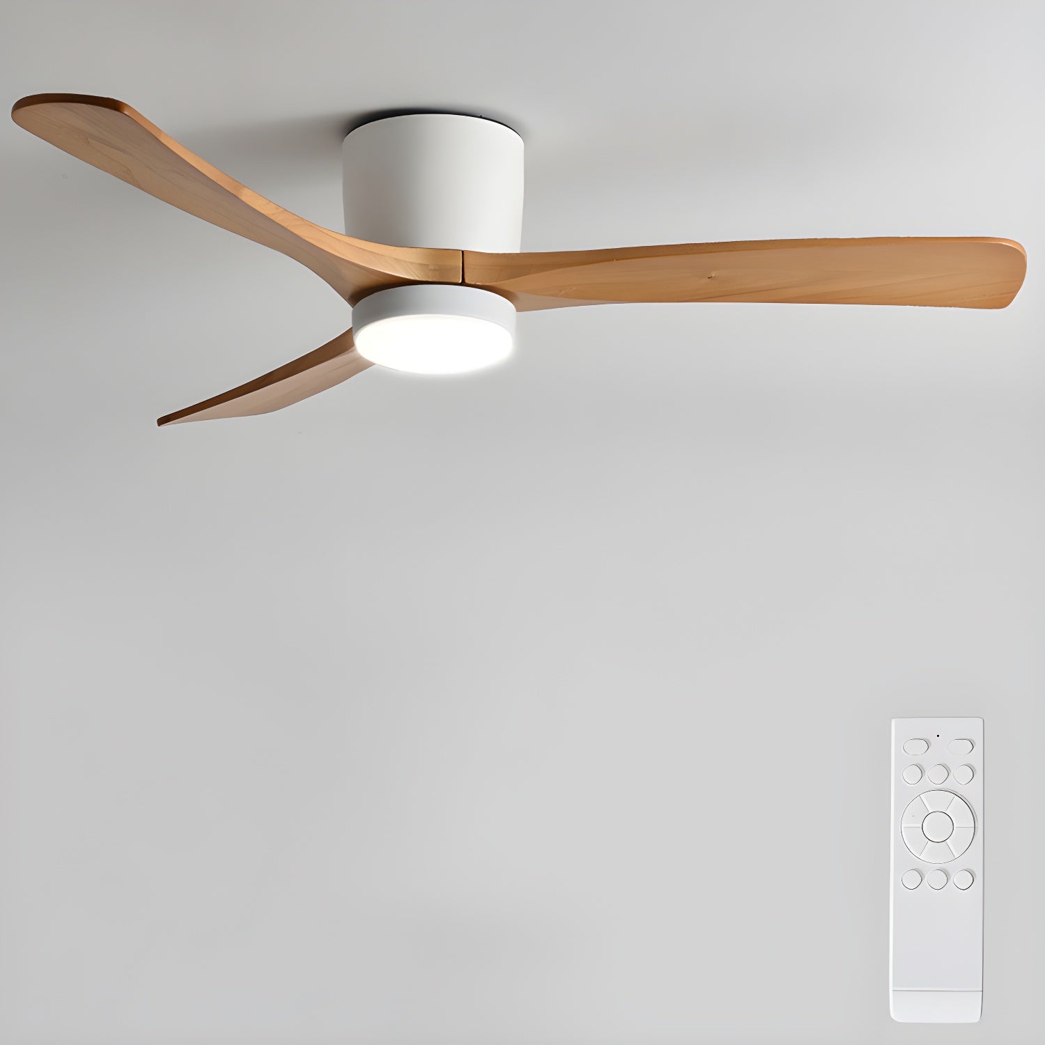 Ventilateur de plafond moderne Tarben en Blanc et noyer bois