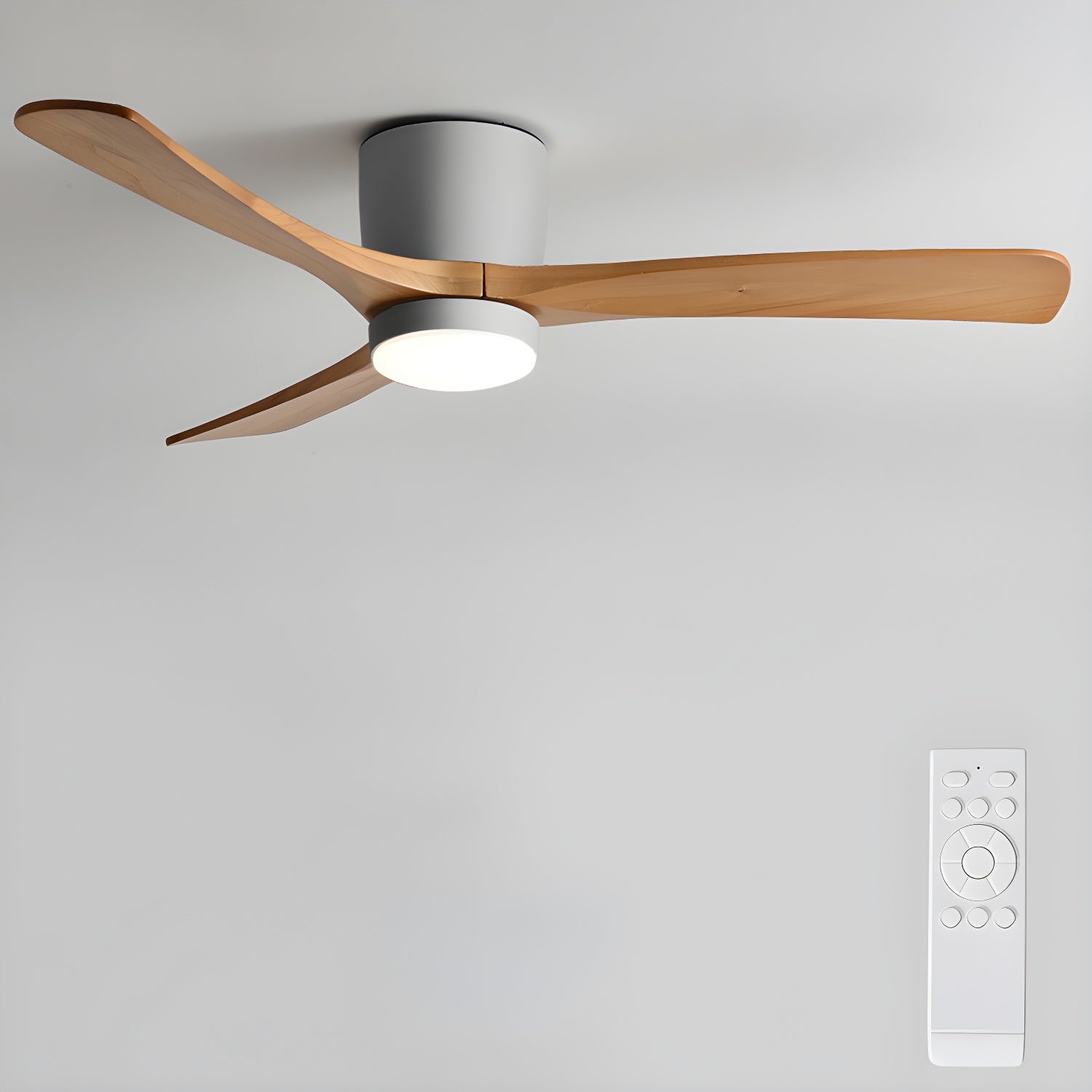 Ventilateur de plafond moderne Tarben en Gris et bois naturel