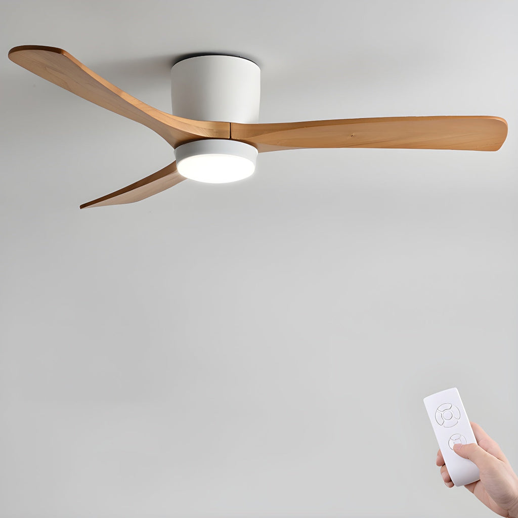 Ventilateur de plafond moderne Tarben en Blanc et bois naturel