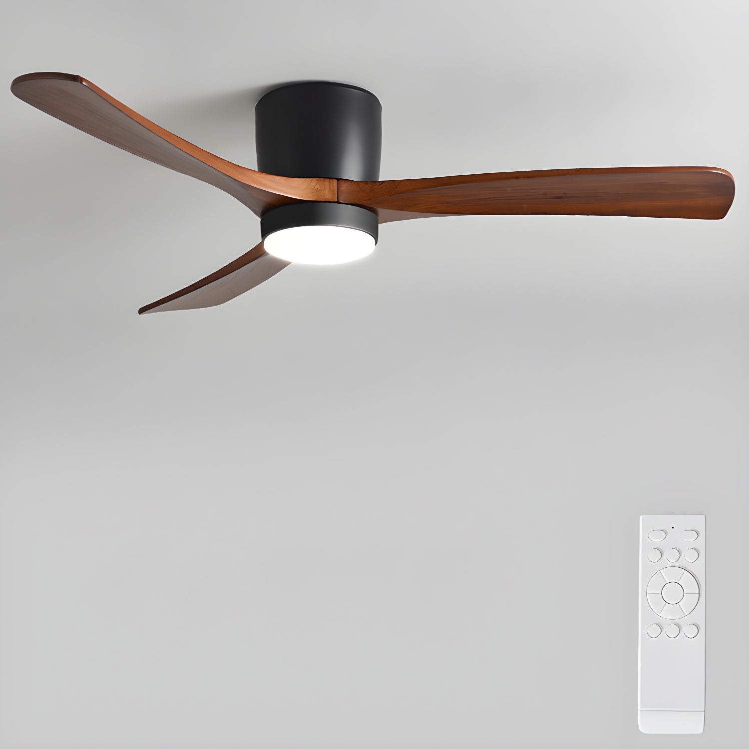 Ventilateur de plafond moderne Tarben en Blanc et noyer bois