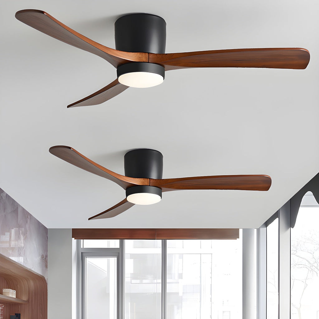 Ventilateur de plafond moderne Tarben en Blanc et bois naturel