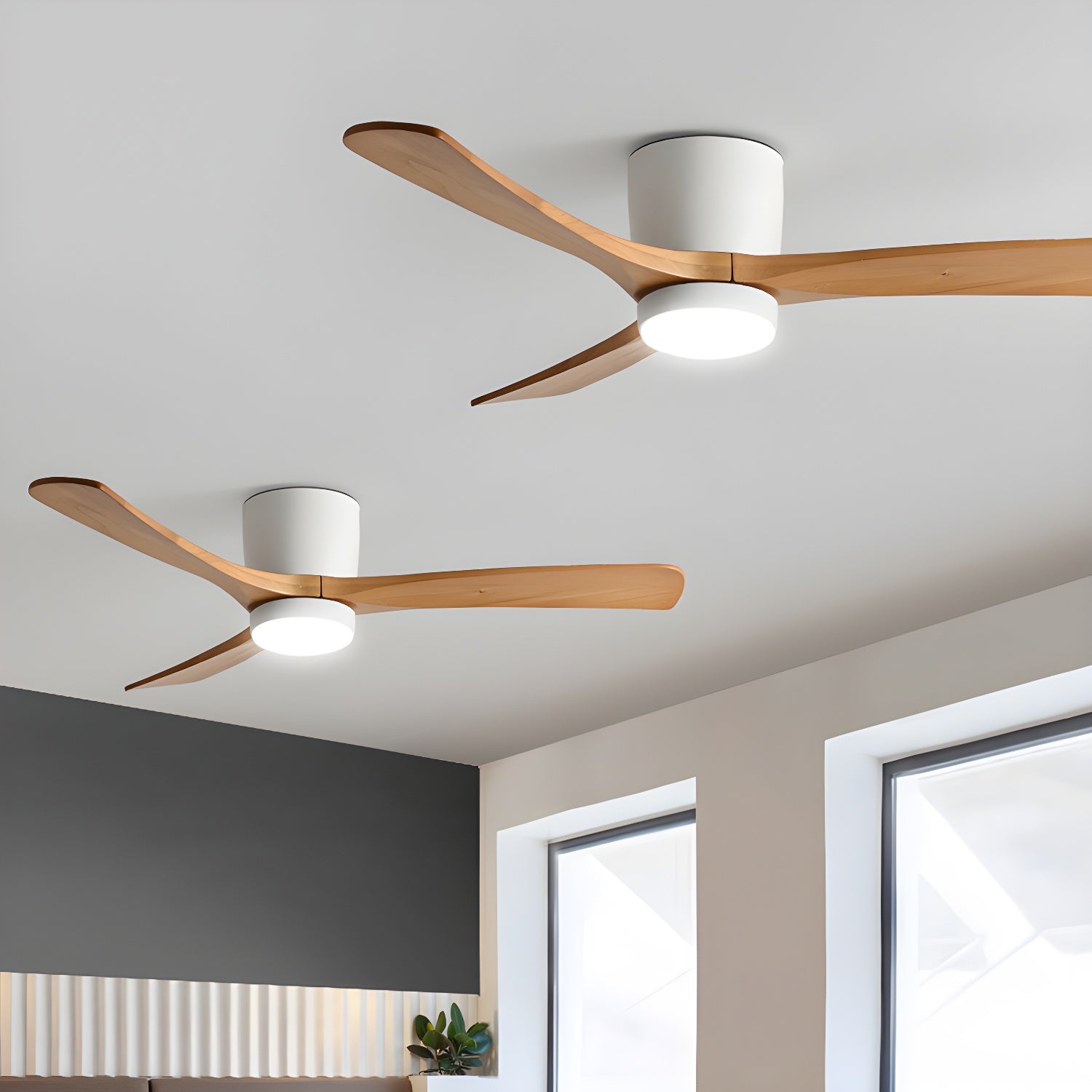 Ventilateur de plafond moderne Tarben en Noir et noyer bois