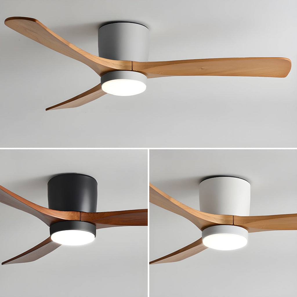 Ventilateur de plafond moderne Tarben en Blanc et bois naturel