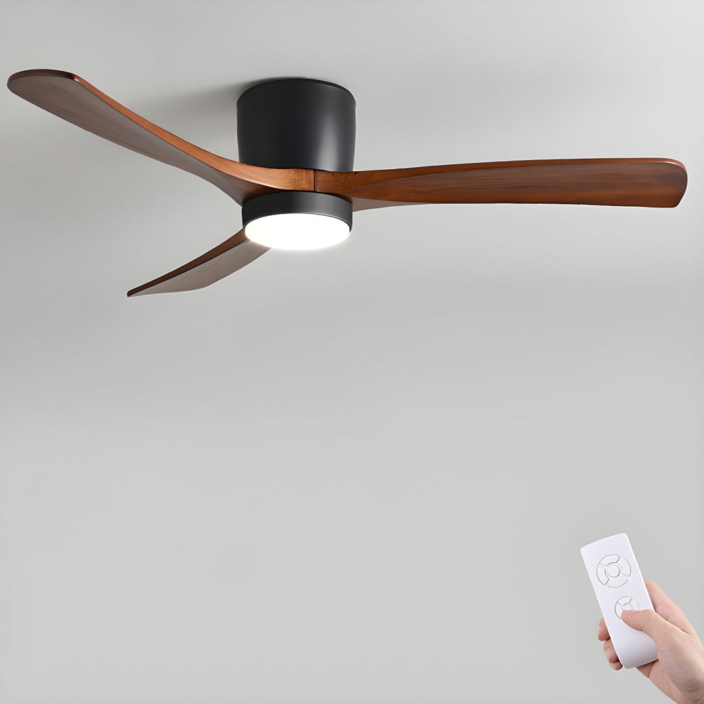 Ventilateur de plafond moderne Tarben en Noir et noyer bois