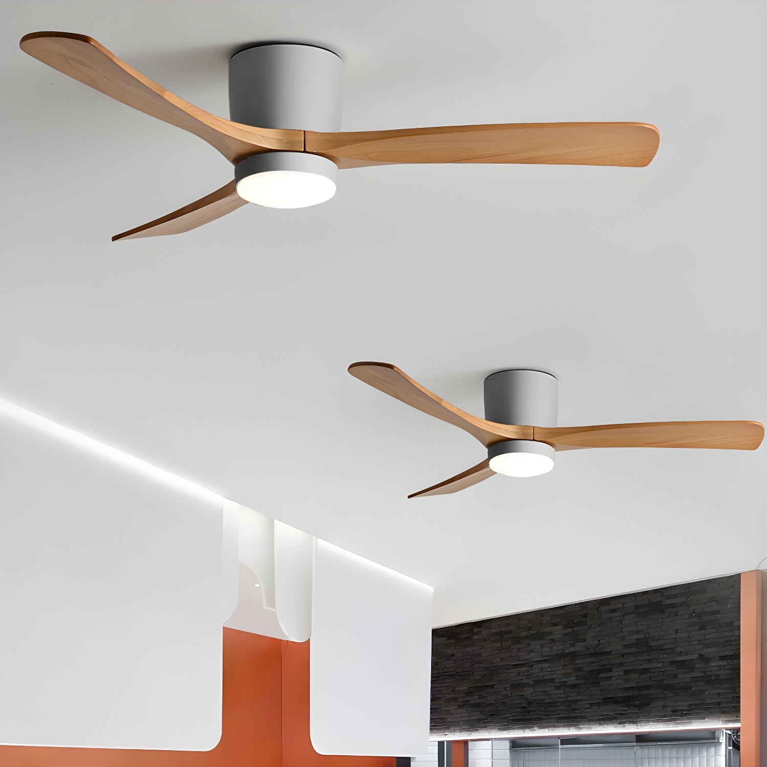 Ventilateur de plafond moderne Tarben en Gris et bois naturel