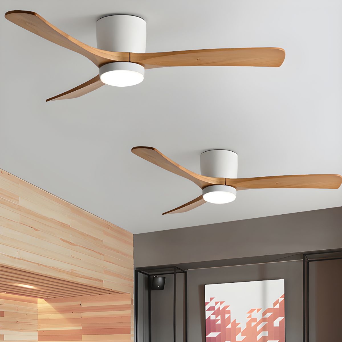 Ventilateur de plafond moderne Tarben en Noir et noyer bois