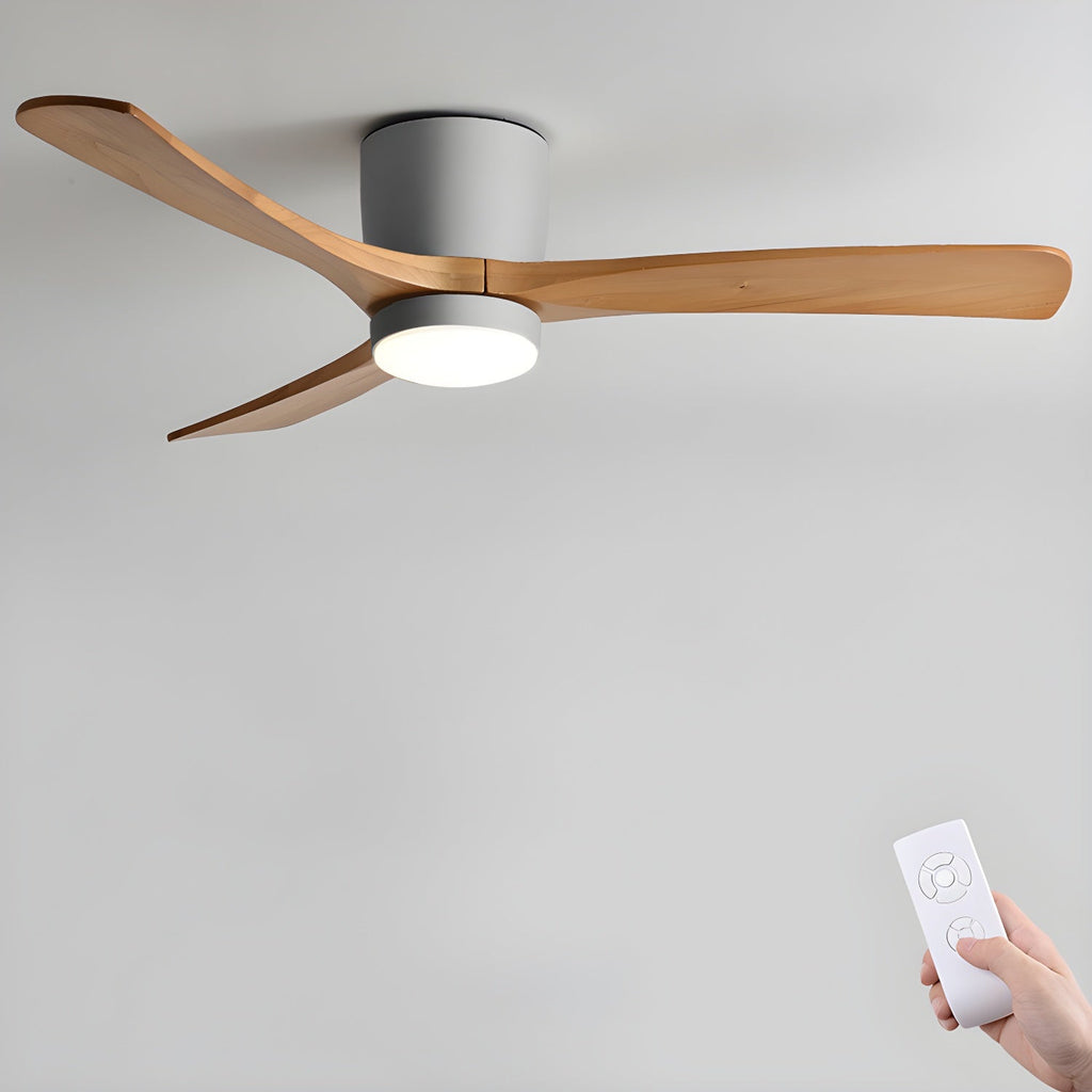 Ventilateur de plafond moderne Tarben en Blanc et bois naturel