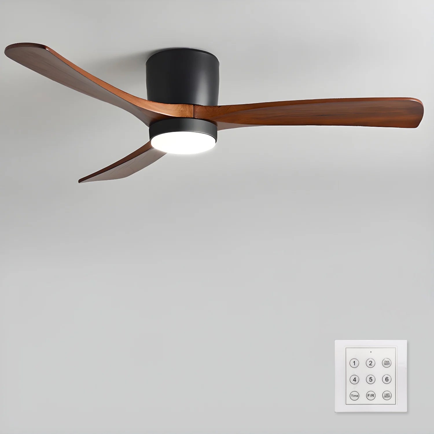 Ventilateur de plafond moderne Tarben en Blanc et noyer bois
