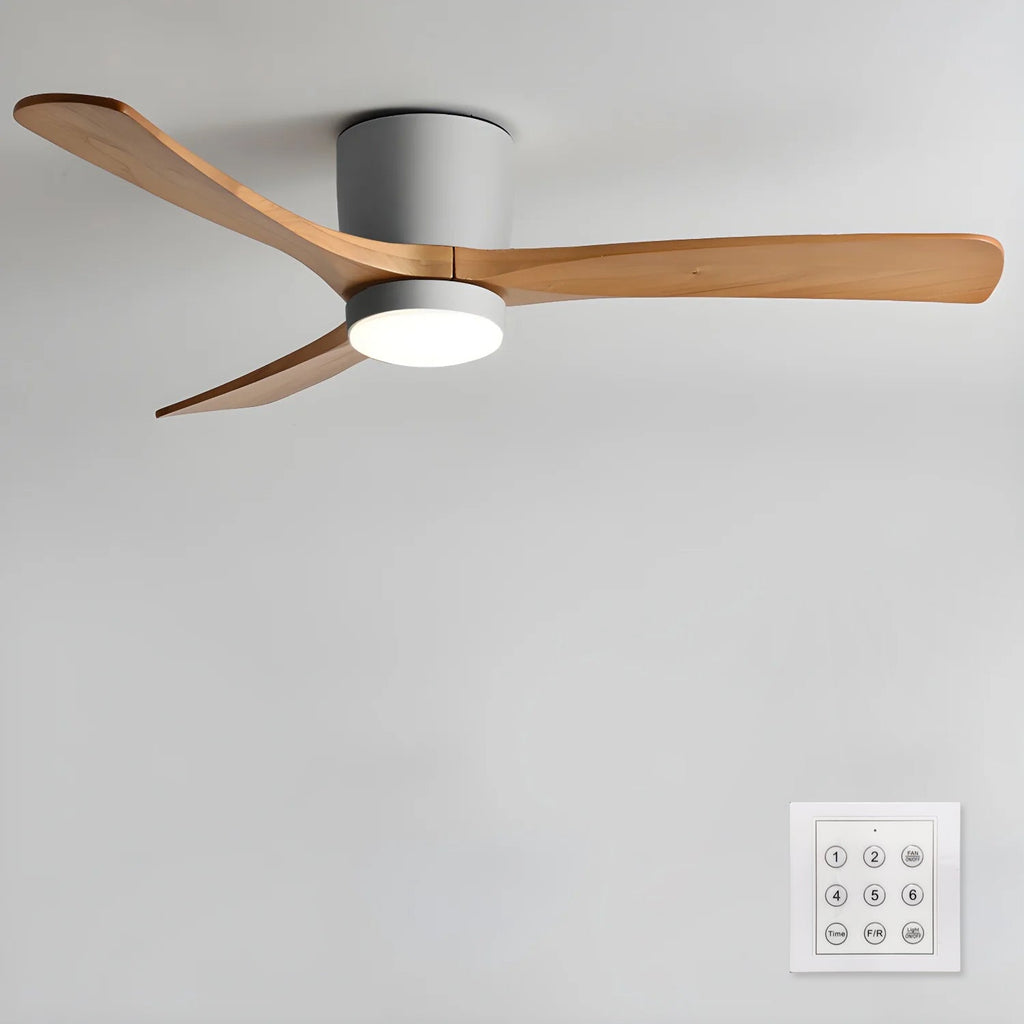 Ventilateur de plafond moderne Tarben en Blanc et noyer bois