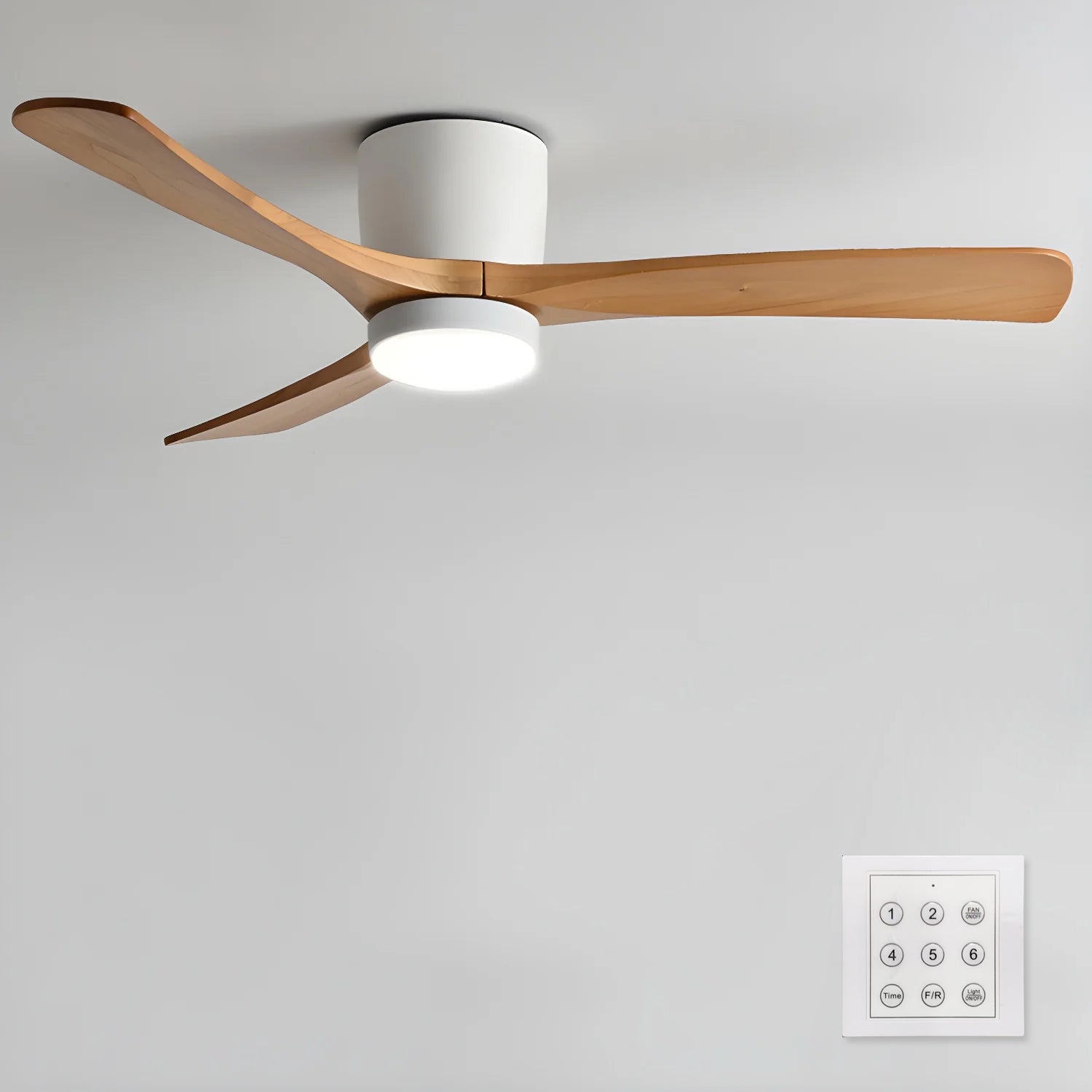 Ventilateur de plafond moderne Tarben en Gris et bois naturel