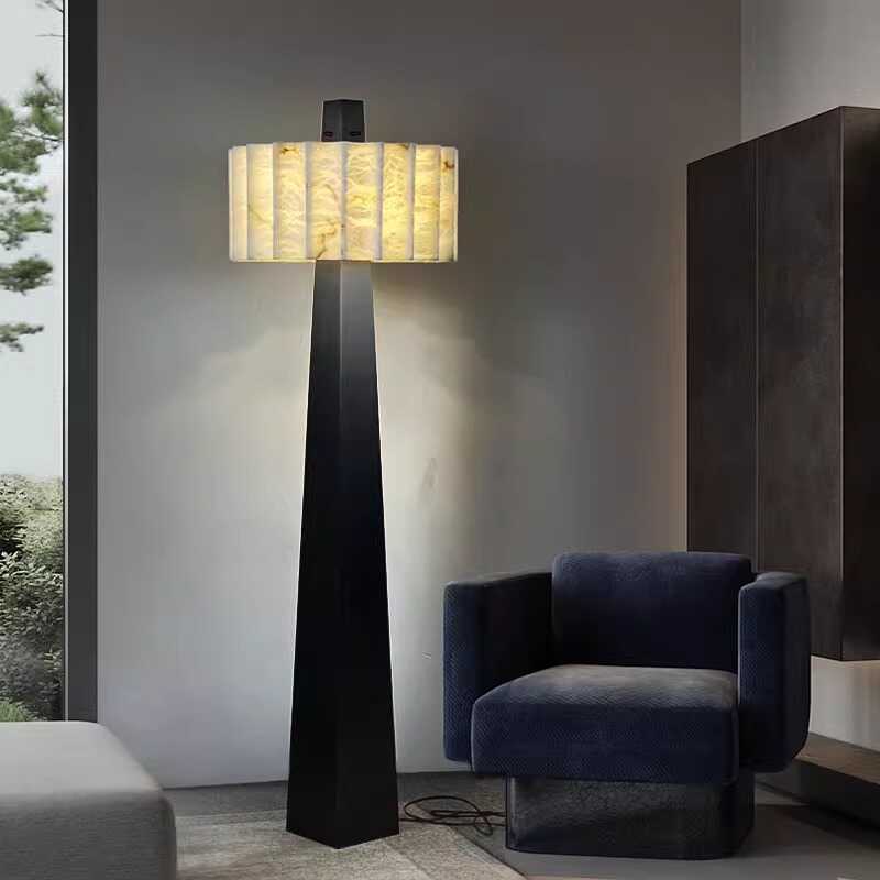 Lampadaire moderne Murdoch en Albâtre Noir et blanc
