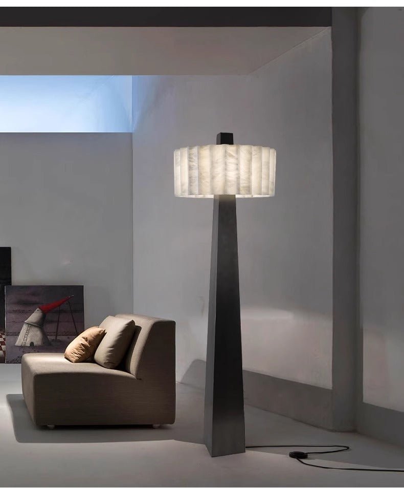 Lampadaire moderne Murdoch en Albâtre Noir et blanc
