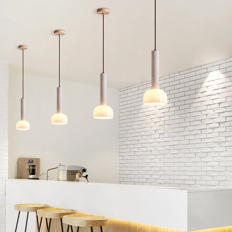 Suspension moderne Doran en Beige travertin et blanc
