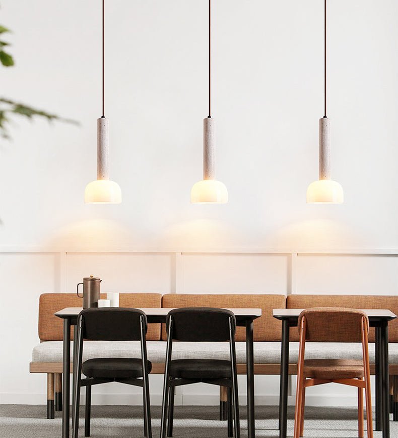 Suspension moderne Doran en Beige travertin et blanc