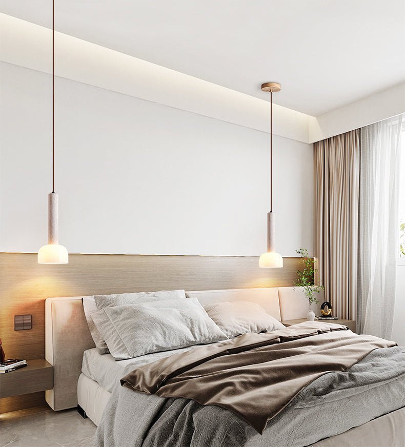 Suspension moderne Doran en Beige travertin et blanc