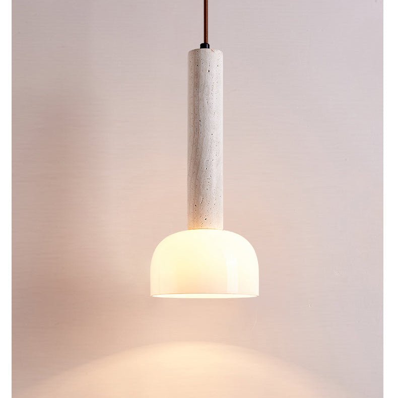 Suspension moderne Doran en Beige travertin et blanc