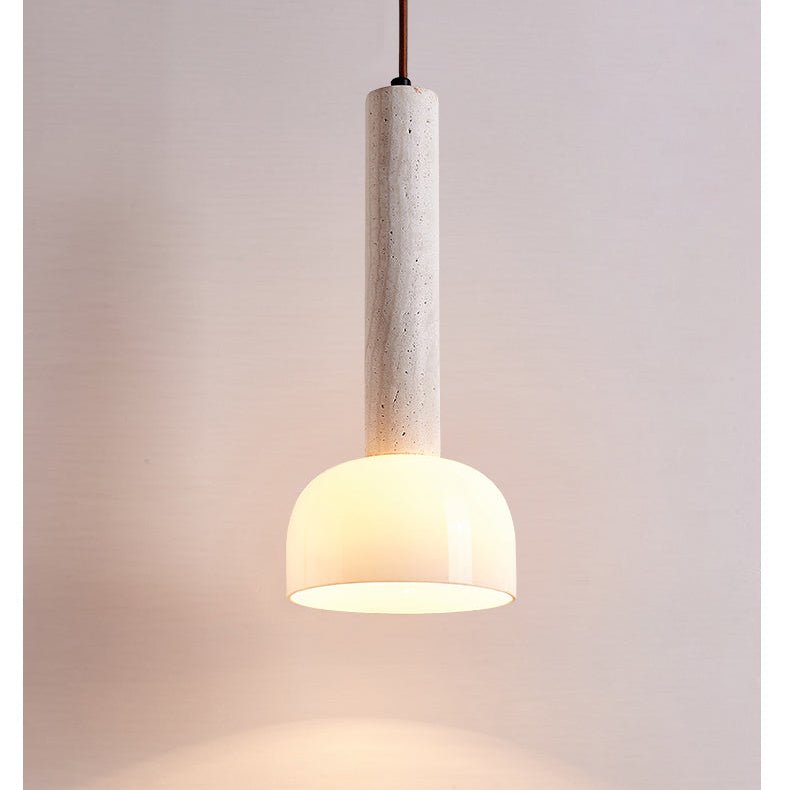 Suspension moderne Doran en Beige travertin et blanc