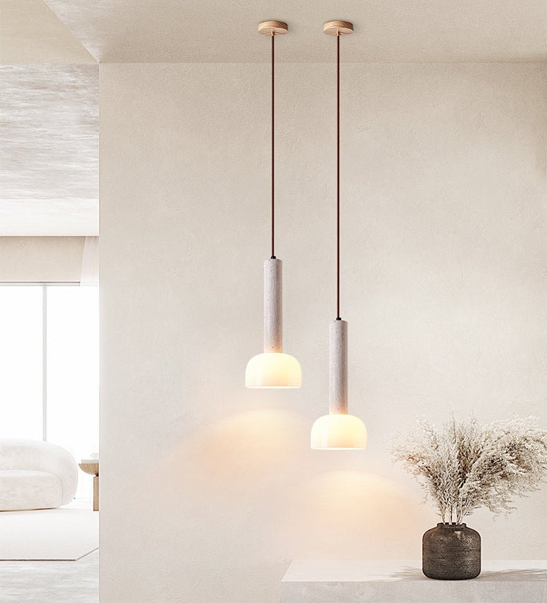 Suspension moderne Doran en Beige travertin et blanc
