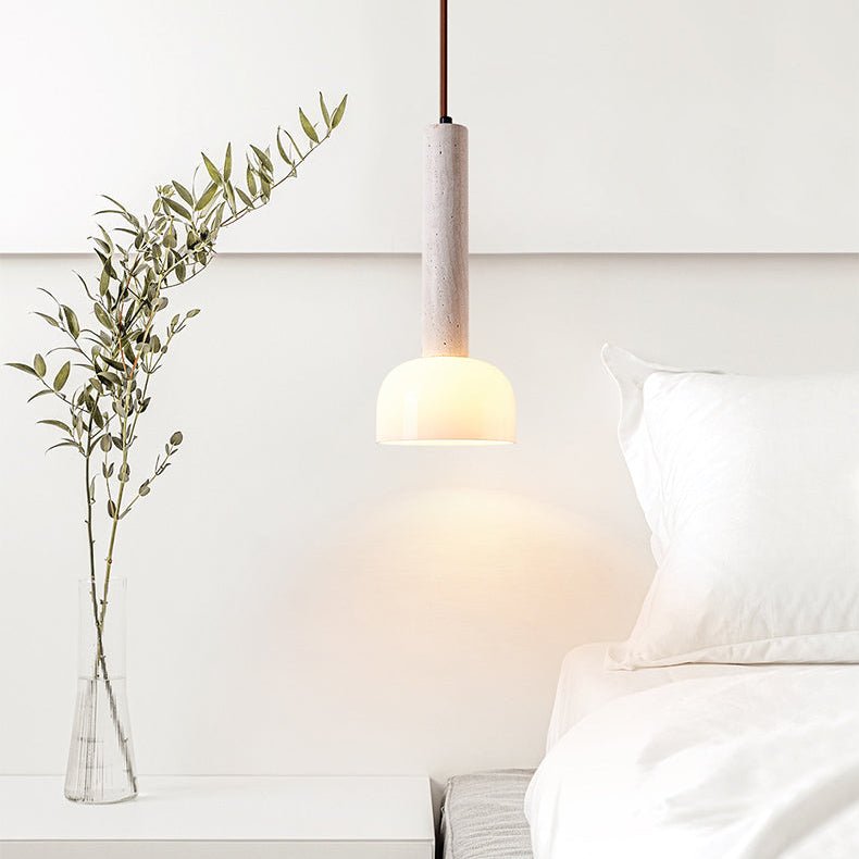 Suspension moderne Doran en Beige travertin et blanc