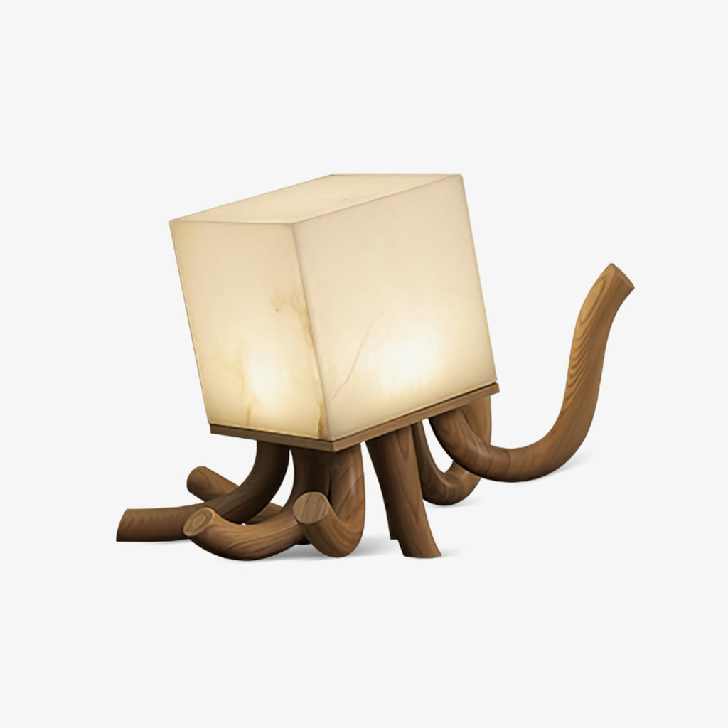 Lampe à poser moderne Eeli en Albâtre Bois et blanc