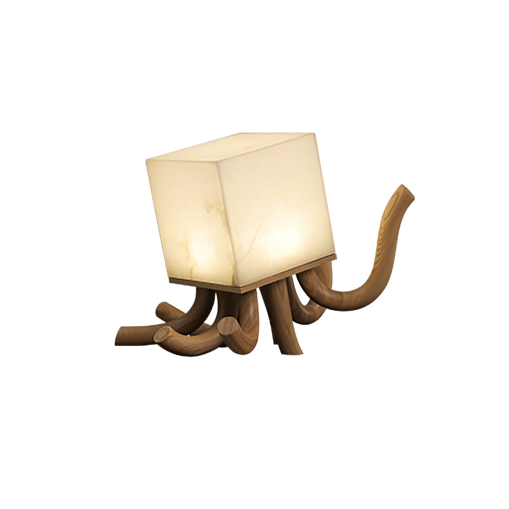 Lampe à poser moderne Eeli en Albâtre Bois et blanc