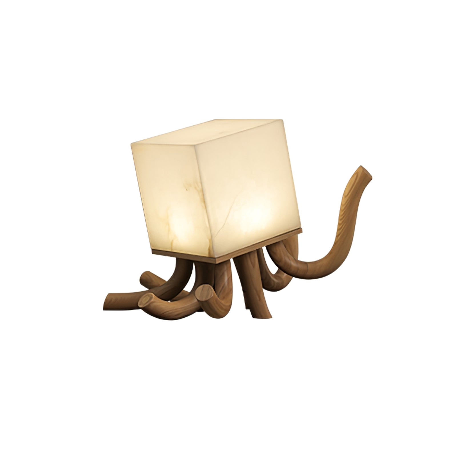 Lampe à poser moderne Eeli en Albâtre Bois et blanc